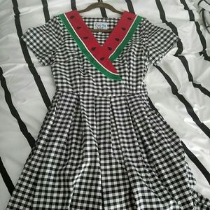 Modcloth Bea & Dot Gingham Watermelon Collar Dress